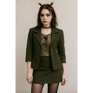 Vintage Brioche Juniors 3 Piece Skirt Suit Jacket Skirt Top Sz 9/10 Olive Green